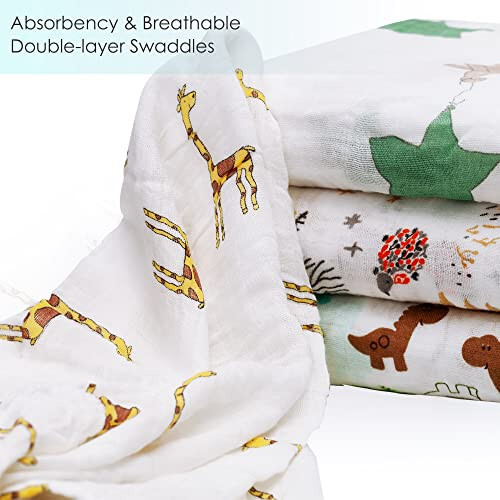 upsimples Baby Swaddle Blanket Unisex Swaddle Wrap Soft Silky Muslin Swaddle Blankets Neutral Receiving Blanket for Boys and Girls, 47 x 47 inches, Set of 4 - Fox/Elephant/Giraffe/Dinosaur - 2