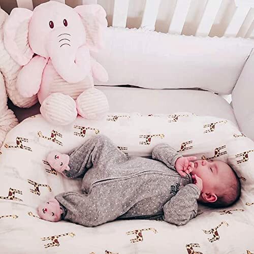 upsimples Baby Swaddle Blanket Unisex Swaddle Wrap Soft Silky Muslin Swaddle Blankets Neutral Receiving Blanket for Boys and Girls, 47 x 47 inches, Set of 4 - Fox/Elephant/Giraffe/Dinosaur - 4