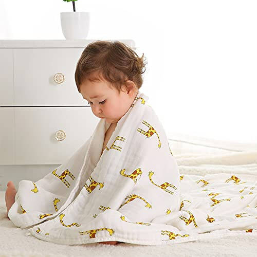 upsimples Baby Swaddle Blanket Unisex Swaddle Wrap Soft Silky Muslin Swaddle Blankets Neutral Receiving Blanket for Boys and Girls, 47 x 47 inches, Set of 4 - Fox/Elephant/Giraffe/Dinosaur - 5