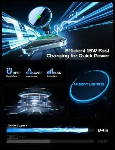 UPTOHIGH for Magsafe Car Mount Charger, 15W Fast Charging LED Magnetic Wireless Car Charger, Air Vent Phone Holders for Your Car for Magsafe Car Phone Holder for iPhone 15/14/13/12 Fast Charging - 5
