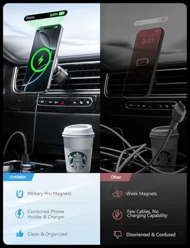 UPTOHIGH for Magsafe Car Mount Charger, 15W Fast Charging LED Magnetic Wireless Car Charger, Air Vent Phone Holders for Your Car for Magsafe Car Phone Holder for iPhone 15/14/13/12 Fast Charging - 1