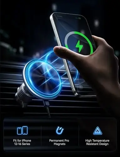 UPTOHIGH for Magsafe Car Mount Charger, 15W Fast Charging LED Magnetic Wireless Car Charger, Air Vent Phone Holders for Your Car for Magsafe Car Phone Holder for iPhone 15/14/13/12 Fast Charging - UPTOHIGH (1)