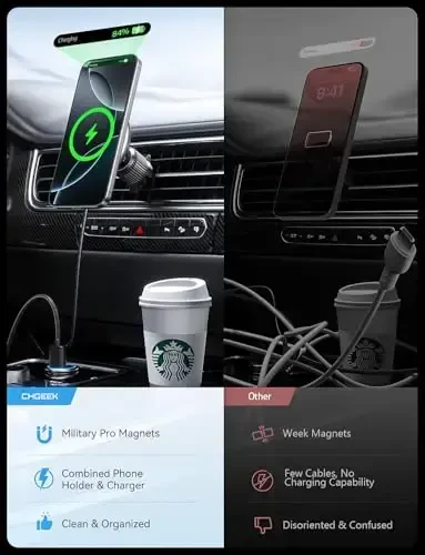 UPTOHIGH for Magsafe Car Mount Charger, 15W Fast Charging LED Magnetic Wireless Car Charger, Air Vent Phone Holders for Your Car for Magsafe Car Phone Holder for iPhone 15/14/13/12 Fast Charging - UPTOHIGH