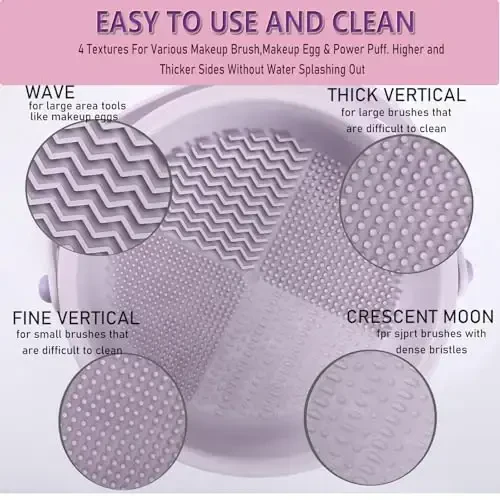 UPTOZOBLY 3 in 1 Brush Cleaning Mat with Brush Drying Holder, Silicone Makeup Brush Cleaner Mat Make Up Brush Cleaning Bowl Cosmetic Brush Washing Tool for Makeup Brush, Sponge, Powder Puff (Purple) - 2