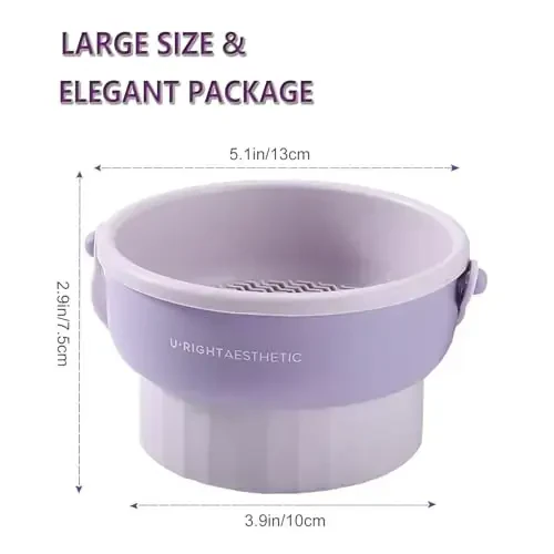 UPTOZOBLY 3 in 1 Brush Cleaning Mat with Brush Drying Holder, Silicone Makeup Brush Cleaner Mat Make Up Brush Cleaning Bowl Cosmetic Brush Washing Tool for Makeup Brush, Sponge, Powder Puff (Purple) - 5