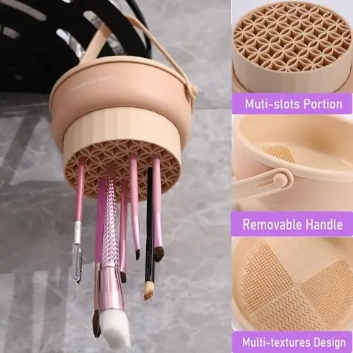 UPTOZOBLY 3 in 1 Brush Cleaning Mat with Brush Drying Holder, Silicone Makeup Brush Cleaner Mat Make Up Brush Cleaning Bowl Cosmetic Brush Washing Tool for Makeup Brush, Sponge, Powder Puff (Purple) - 3