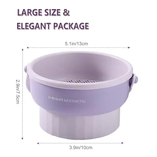 UPTOZOBLY 3 in 1 Brush Cleaning Mat with Brush Drying Holder, Silicone Makeup Brush Cleaner Mat Make Up Brush Cleaning Bowl Cosmetic Brush Washing Tool for Makeup Brush, Sponge, Powder Puff (Purple) - 5