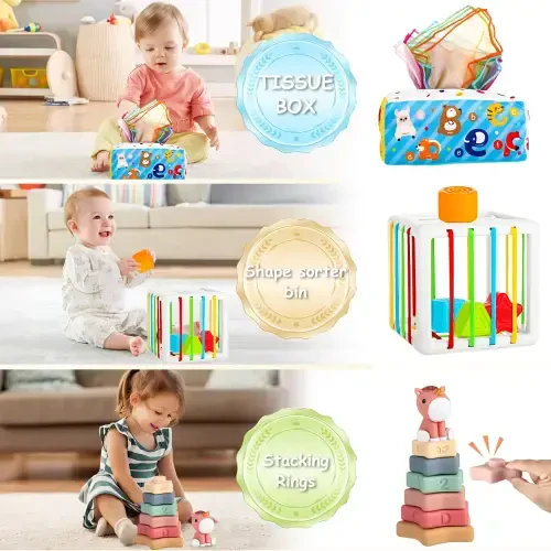 UQN 1 yoshli bolalar uchun Montessori o'yinchoqlari, 6-12 oylik chaqaloqlar uchun 6 ta 1 da o'yinchoq, yumshoq chaqaloq tishlash o'yinchoqlari, qiz va o'g'il bolalar uchun o'rganish sovg'alari, tug'ilgan kun va Rojdestvo sovg'asi. - UQN (1)