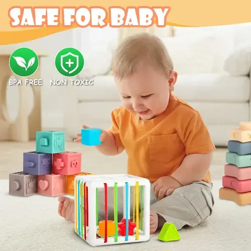 UQN Montessori Toys for 1 Year Old, 6 In 1 Baby Toys for 6-12 Months, Soft Baby Teething Toys, Learning Gifts for Baby Girls Boys, Birthday Christmas Gift - 3