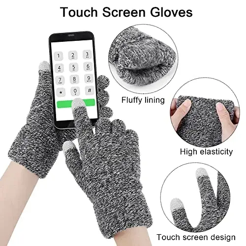 URATOT 4-In-1 Qishki Issiq Komplektlar Trikotaj Sharf Sensorli Ekranli Qo'lqoplar Beanie Pompom Shlyapa va Erkaklar yoki Ayollar uchun Qishki Quloq Isitgich - 4