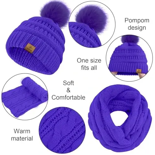 URATOT 4-In-1 Qishki Issiq To'plamlar Trikotaj Sharf Sensorli Ekran Qo'lqoplar Beanie Pompom Shlyapa va Erkaklar yoki Ayollar uchun Qishki Quloq Isitgich - 3