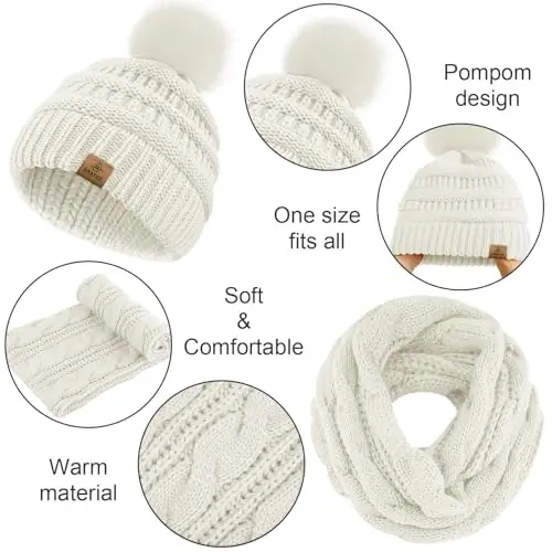 URATOT 4-In-1 Qishki Issiq To'plamlar Trikotaj Sharf Sensorli Ekran Qo'lqoplar Beanie Pompom Shlyapa va Erkaklar yoki Ayollar uchun Qishki Quloq Isitgich - 4