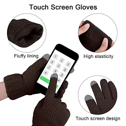 URATOT 4-In-1 Qishki Issiq To'plamlar Trikotaj Sharf Sensorli Ekran Qo'lqoplari Beanie Pompom Shlyapa va Erkaklar yoki Ayollar uchun Qishki Quloq Isitgich - 4
