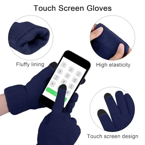 URATOT 4-In-1 Qishki Issiq To'plamlar Trikotaj Sharf Sensorli Ekranli Qo'lqoplar Beanie Pompom Shlyapa va Erkaklar yoki Ayollar uchun Qishki Quloq Isitgich - 3