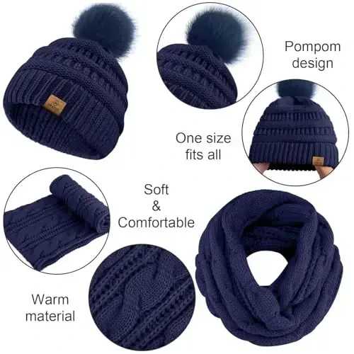 URATOT 4-In-1 Qishki Issiq To'plamlar Trikotaj Sharf Sensorli Ekranli Qo'lqoplar Beanie Pompom Shlyapa va Erkaklar yoki Ayollar uchun Qishki Quloq Isitgich - 4