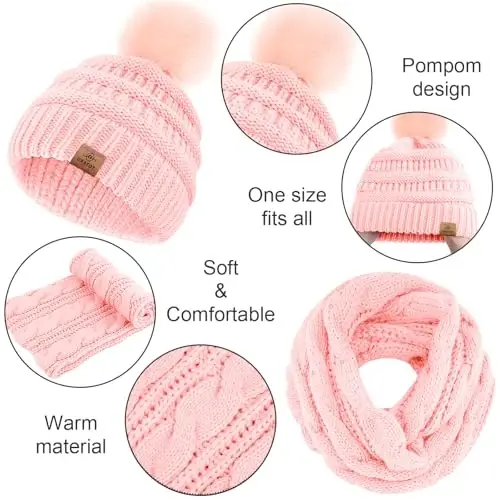 URATOT 4-In-1 Qishki Issiq To'plamlar Trikotaj Sharf Sensorli Ekranli Qo'lqoplar Beanie Pompom Shlyapa va Erkaklar yoki Ayollar uchun Qishki Quloq Isitgich - 4