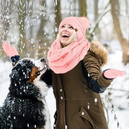 URATOT 4-In-1 Qishki Issiq To'plamlar Trikotaj Sharf Sensorli Ekranli Qo'lqoplar Beanie Pompom Shlyapa va Erkaklar yoki Ayollar uchun Qishki Quloq Isitgich - 5