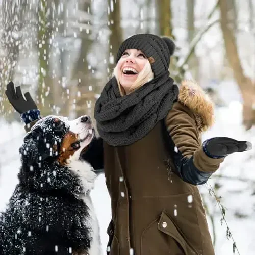 URATOT 4-In-1 Winter Warm Sets Knitted Scarf Touch Screen Gloves Beanie Pompom Hat and Winter Ear Warmer for Men or Women - 6