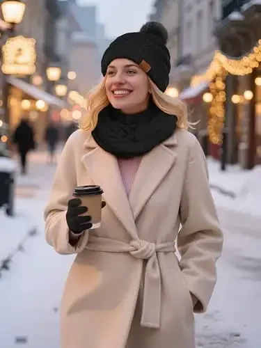 URATOT 4-In-1 Winter Warm Sets Knitted Scarf Touch Screen Gloves Beanie Pompom Hat and Winter Ear Warmer for Men or Women - 5