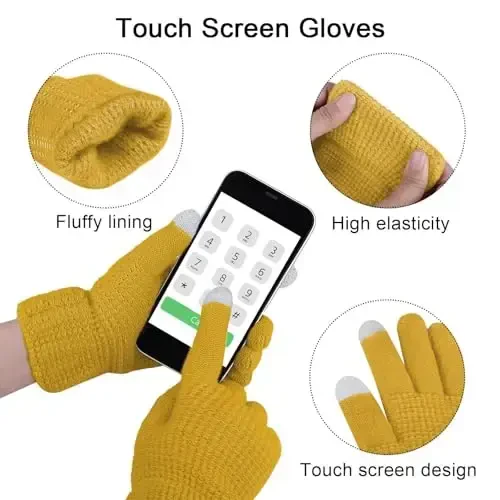 URATOT 4-In-1 Winter Warm Sets Knitted Scarf Touch Screen Gloves Beanie Pompom Hat and Winter Ear Warmer for Men or Women - 3