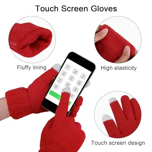URATOT 4-In-1 Winter Warm Sets Knitted Scarf Touch Screen Gloves Beanie Pompom Hat and Winter Ear Warmer for Men or Women - 3