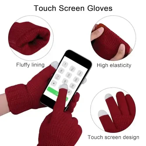 URATOT 4-In-1 Winter Warm Sets Knitted Scarf Touch Screen Gloves Beanie Pompom Hat and Winter Ear Warmer for Men or Women - 2