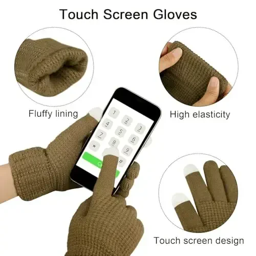 URATOT 4-In-1 Winter Warm Sets Knitted Scarf Touch Screen Gloves Beanie Pompom Hat and Winter Ear Warmer for Men or Women - 3