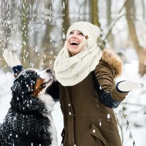 URATOT 4-In-1 Winter Warm Sets Knitted Scarf Touch Screen Gloves Beanie Pompom Hat and Winter Ear Warmer for Men or Women - 5