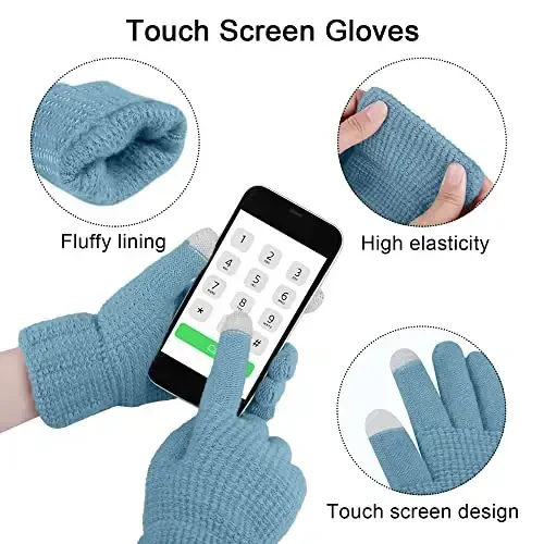 URATOT 4-In-1 Winter Warm Sets Knitted Scarf Touch Screen Gloves Beanie Pompom Hat and Winter Ear Warmer for Men or Women - 4