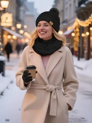 URATOT 4-In-1 Winter Warm Sets Knitted Scarf Touch Screen Gloves Beanie Pompom Hat and Winter Ear Warmer for Men or Women - 5