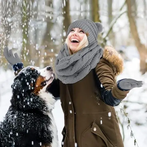 URATOT 4-In-1 Winter Warm Sets Knitted Scarf Touch Screen Gloves Beanie Pompom Hat and Winter Ear Warmer for Men or Women - 6
