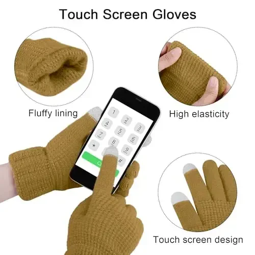 URATOT 4-In-1 Winter Warm Sets Knitted Scarf Touch Screen Gloves Beanie Pompom Hat and Winter Ear Warmer for Men or Women - 3