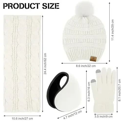 URATOT 4-In-1 Winter Warm Sets Knitted Scarf Touch Screen Gloves Beanie Pompom Hat and Winter Ear Warmer for Men or Women - MODAZONE (1)