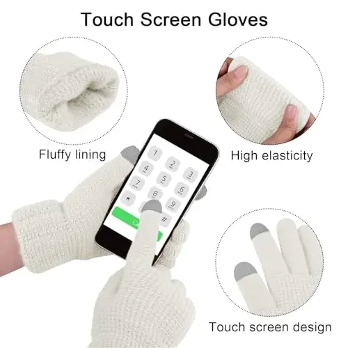 URATOT 4-In-1 Winter Warm Sets Knitted Scarf Touch Screen Gloves Beanie Pompom Hat and Winter Ear Warmer for Men or Women - 3