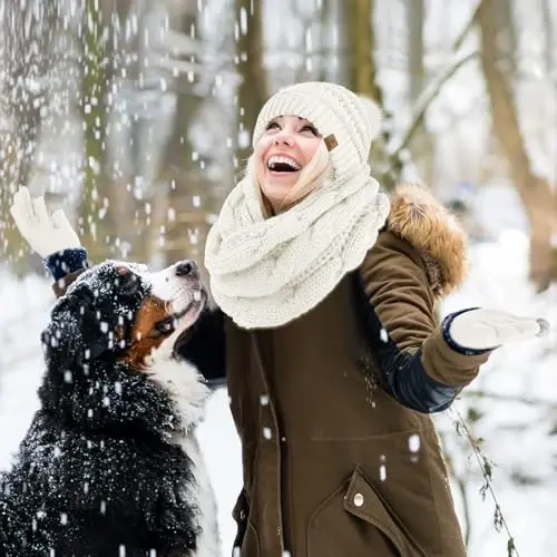 URATOT 4-In-1 Winter Warm Sets Knitted Scarf Touch Screen Gloves Beanie Pompom Hat and Winter Ear Warmer for Men or Women - 5