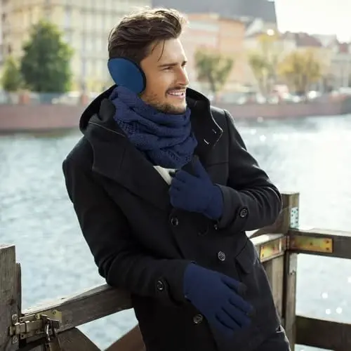 URATOT 4-In-1 Winter Warm Sets Knitted Scarf Touch Screen Gloves Beanie Pompom Hat and Winter Ear Warmer for Men or Women - 5