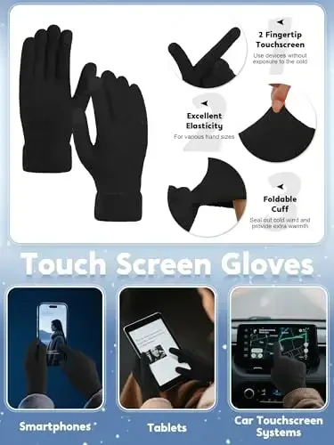 URATOT 4-In-1 Winter Warm Sets Knitted Scarf Touch Screen Gloves Beanie Pompom Hat and Winter Ear Warmer for Men or Women - 3