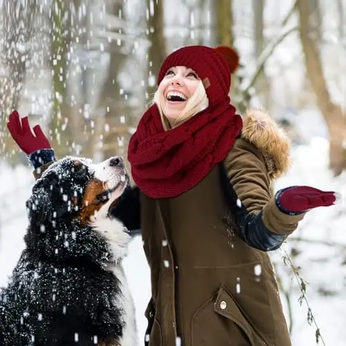 URATOT 4-In-1 Winter Warm Sets Knitted Scarf Touch Screen Gloves Beanie Pompom Hat and Winter Ear Warmer for Men or Women - 5