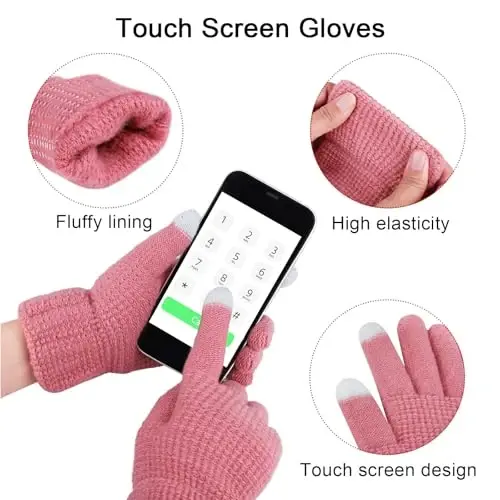 URATOT 4-In-1 Winter Warm Sets Knitted Scarf Touch Screen Gloves Beanie Pompom Hat and Winter Ear Warmer for Men or Women - 3