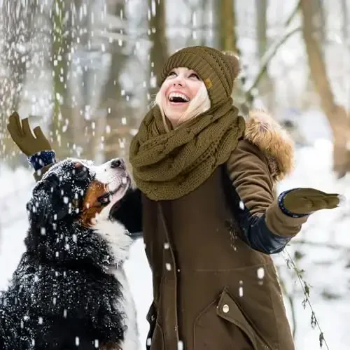 URATOT 4-In-1 Winter Warm Sets Knitted Scarf Touch Screen Gloves Beanie Pompom Hat and Winter Ear Warmer for Men or Women - 6