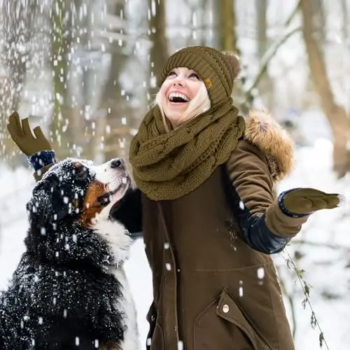 URATOT 4-In-1 Winter Warm Sets Knitted Scarf Touch Screen Gloves Beanie Pompom Hat and Winter Ear Warmer for Men or Women - 6