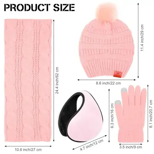 URATOT 4-In-1 Winter Warm Sets Knitted Scarf Touch Screen Gloves Beanie Pompom Hat and Winter Ear Warmer for Men or Women - 2