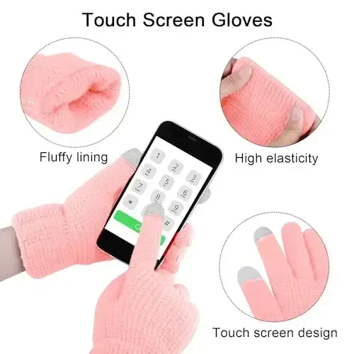 URATOT 4-In-1 Winter Warm Sets Knitted Scarf Touch Screen Gloves Beanie Pompom Hat and Winter Ear Warmer for Men or Women - 3