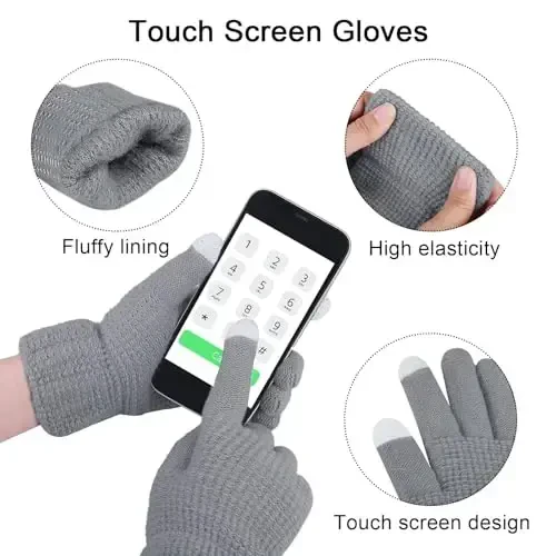 URATOT 4-In-1 Winter Warm Sets Knitted Scarf Touch Screen Gloves Beanie Pompom Hat and Winter Ear Warmer for Men or Women - 3
