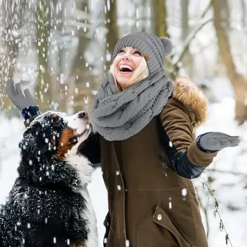 URATOT 4-In-1 Winter Warm Sets Knitted Scarf Touch Screen Gloves Beanie Pompom Hat and Winter Ear Warmer for Men or Women - 6