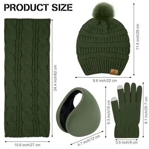 URATOT 4-In-1 Winter Warm Sets Knitted Scarf Touch Screen Gloves Beanie Pompom Hat and Winter Ear Warmer for Men or Women - 2
