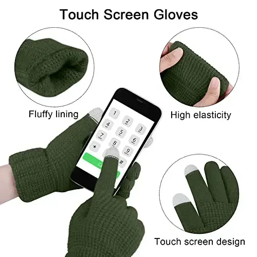 URATOT 4-In-1 Winter Warm Sets Knitted Scarf Touch Screen Gloves Beanie Pompom Hat and Winter Ear Warmer for Men or Women - 4