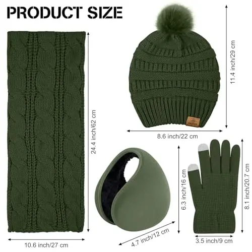 URATOT 4-In-1 Winter Warm Sets Knitted Scarf Touch Screen Gloves Beanie Pompom Hat and Winter Ear Warmer for Men or Women - 2