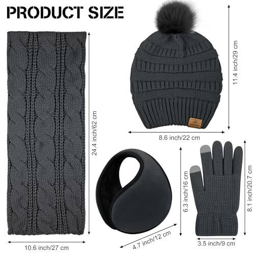 URATOT Winter Warm Sets Knitted Scarf Beanie Pompom Hat Touch Screen Gloves and Winter Ear Warmer Set for Men or Women - 2