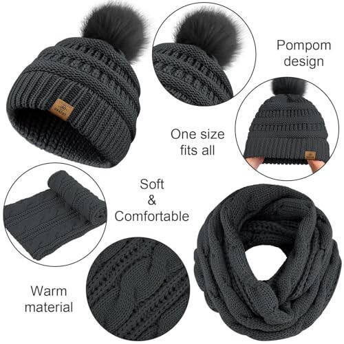 URATOT Winter Warm Sets Knitted Scarf Beanie Pompom Hat Touch Screen Gloves and Winter Ear Warmer Set for Men or Women - 3